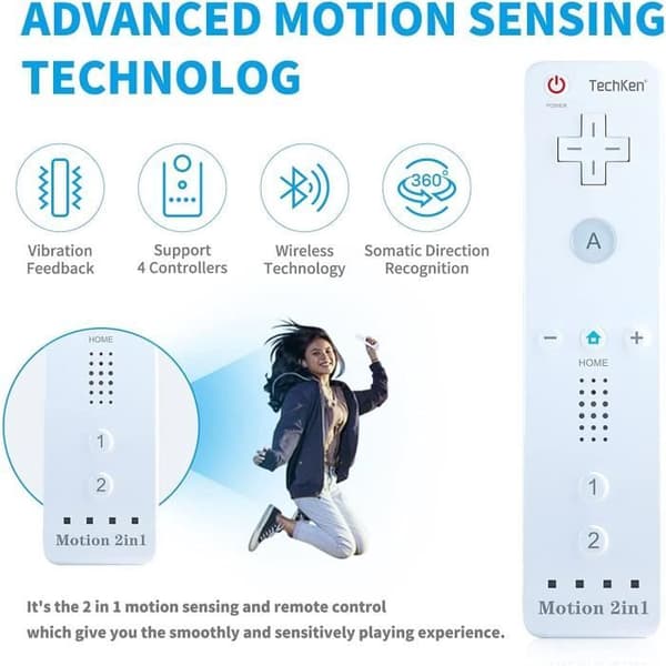 Spelkontroll - TechKen - 2 delar Wii-kontroll - Bluetooth - Vibration - Silikonfodral