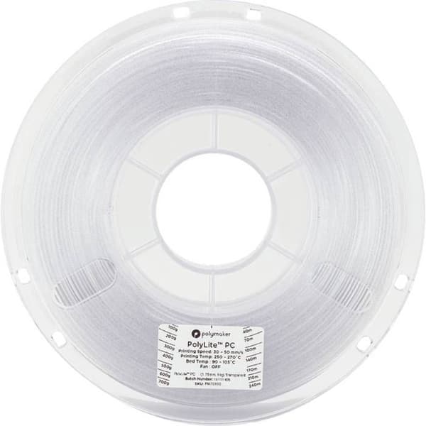 Polymaker PC01001 PolyLite Filament PC (polykarbonat) hög styvhet, värmebeständig 1,75 mm 1000 g transparent