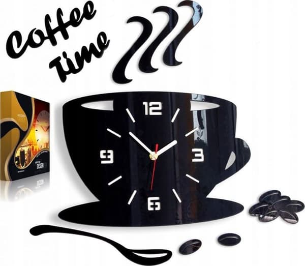 Väggklocka - Modernclock - Coffe3dBlack - 3D-effekt - 12 färger - Svart