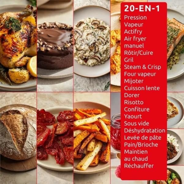Multikokare - MOULINEX - CE9828F0 - Luftfritös och tryckkokare - 20 program - 6,5 L