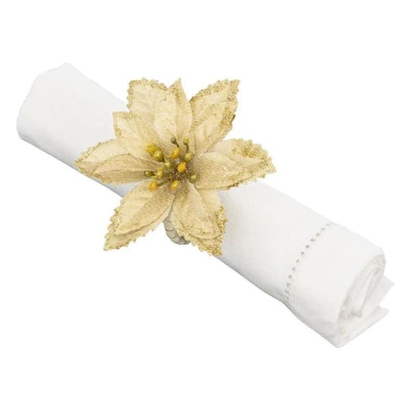 Set med 2 Servettringar "Poinsettia" 9cm Guld