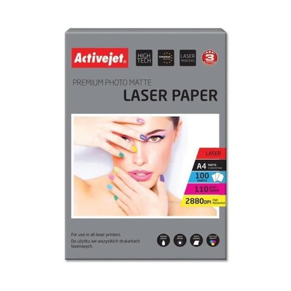 A4 laserfotopapper 110g/m matt - ACTIVE JET - Paket med 100 ark
