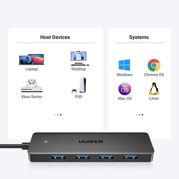 USB multifunktionshub - UGREEN - CM219 - 4 USB-A 3.0 porte - 5 Gb/s - 1 m kabel