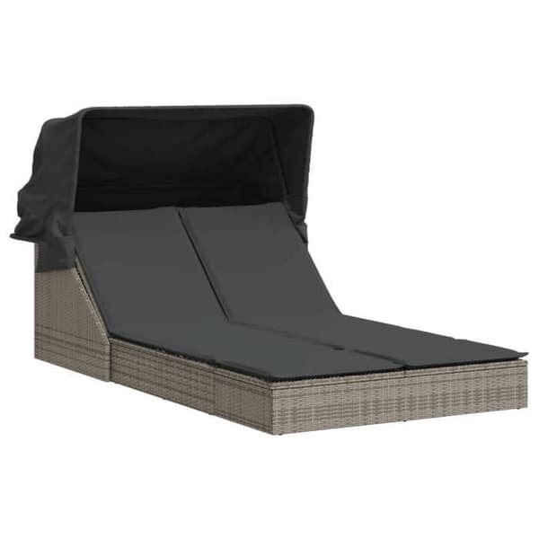vidaXL Dubbel chaise longue med båge och gråa kuddar i flätad plastic 368639