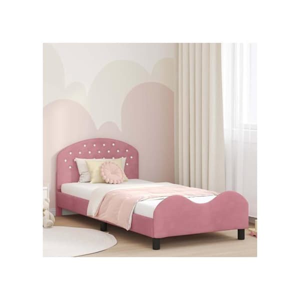 Moderna barnsängsram - vidaXL - Rosa - Sammet - 80x200 cm - 208x84x80 cm - Ingenjörsträ - Ribbram