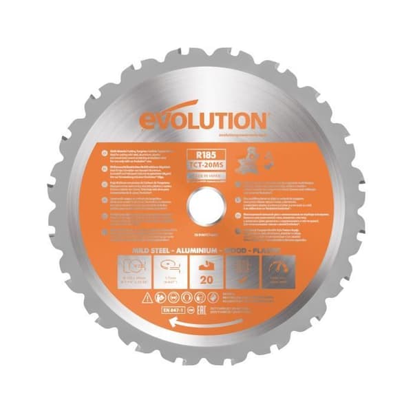 Lame multi-material - EVOLUTION POWER TOOLS - 185mm - 20 Tänder - Hålstorlek 25,4mm - Tungstencarbid