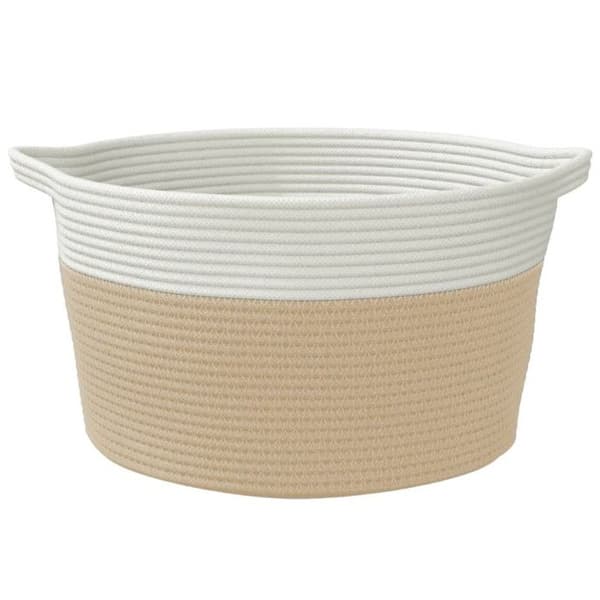 Beige och vit förvaringskorg Ø40x25 cm i bomull