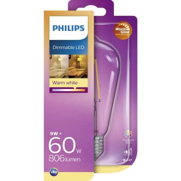 Ampull LED - PHILIPS - 64578600 - E27 - 9 W - Varm vit - Speciell form