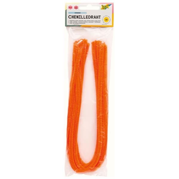 Chenilletråd - Folia - 10-pack - Orange - Diameter 8 mm - Längd 50 cm
