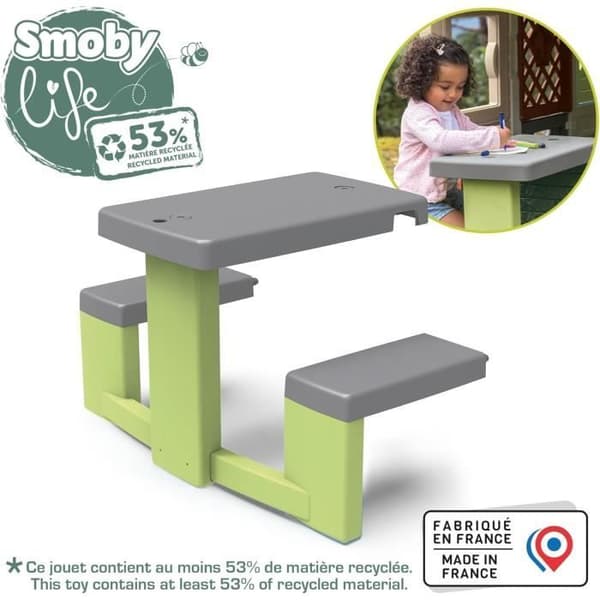 Smoby Life - Anpassningsbart Picknickbord för Smoby-hus - 2 bänkar