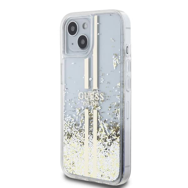 Coque Guess Liquid Glitter Guldstripes för iPhone 15 Plus - Transparent