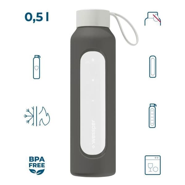 Motiverande glasflaska - Wessper B1 BOROSILICATE - 500 ml - grå