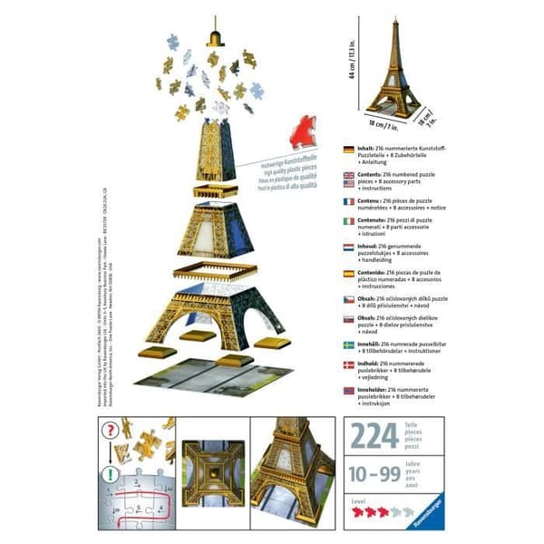 3D Eiffeltornet pussel - Ravensburger - 216 bitar - utan lim - Arkitektur och monument