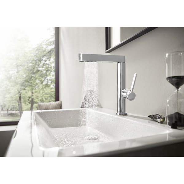 HANSGROHE Finoris tvättställsblandare med 2 jet utdragbar spray, krom Push-Open avfall