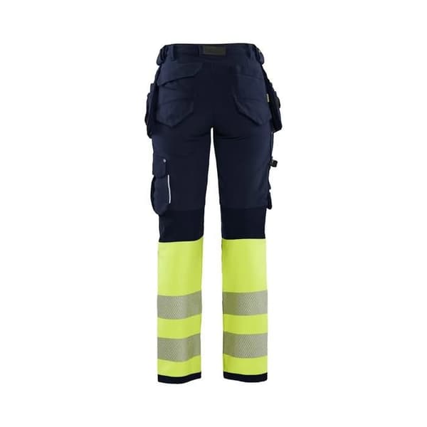 Arbetsbyxor dam stretch 4D hög synlighet marinblå och fluorescerande gul - Blaklader