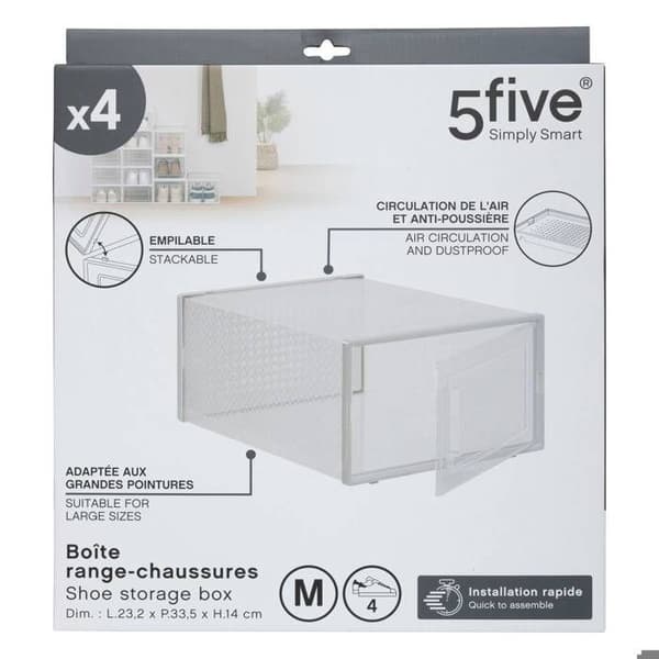 Set med 4 plastskoförvaringslådor M - 5 five simply smart