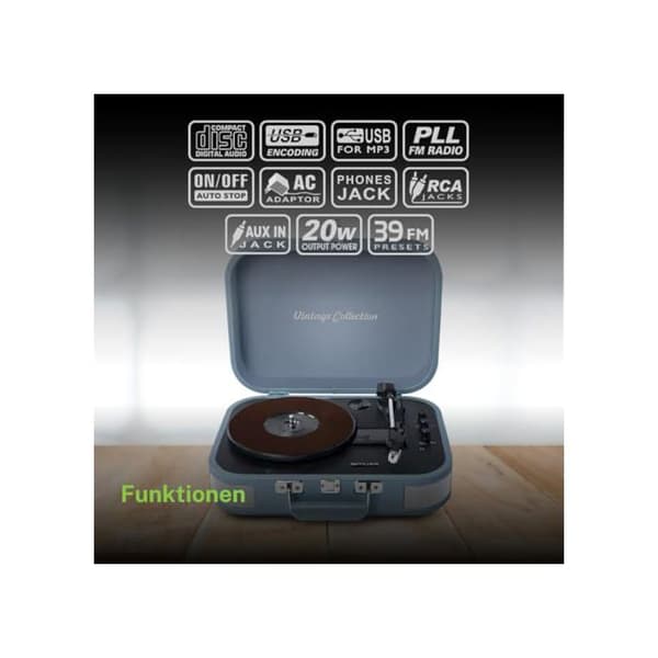 Blå stereo vinylspelare 33/45/78 varv MT-201BVB-MATCH