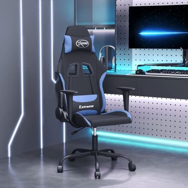 vidaXL Spelstol med massage Svart och blå Tyg