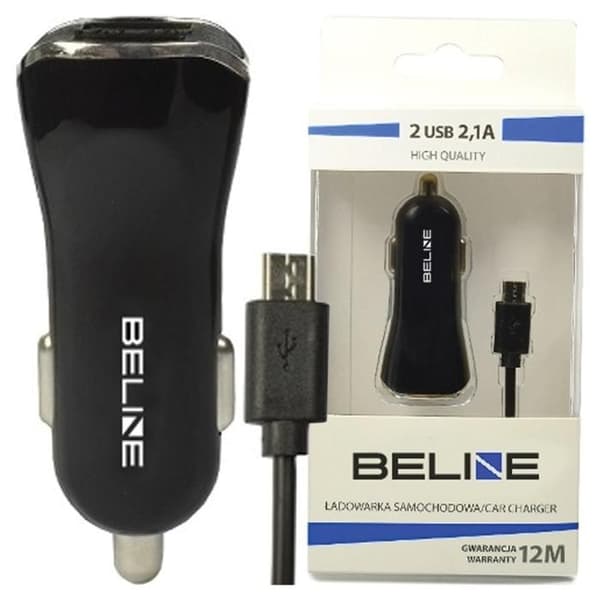 Biline Bil Laddare 2Xusb + Microusb 2.1A Svart