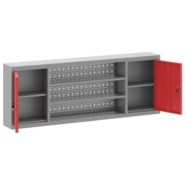 Väggmonterad verktygsskåp med perforerat panel Röd 150x20x55 cm Stål