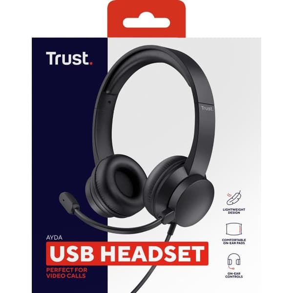 Micro USB Headset - Trust - Ayda - Lätt - Justerbart pannband - För chatt, team, zoom