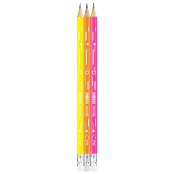 72-pack grafitpennor HB Maped neon - integrerad gummitopp, ergonomisk triangulär form, FSC-certifierat trä