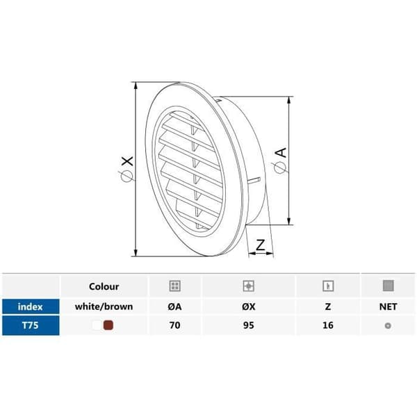 80 mm diameter hål brun rund luftventil galler möbel