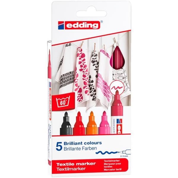 Textilmärkare - EDDING - 4500 - Set om 5 - Rund spets - Opaque - Vattenbaserad