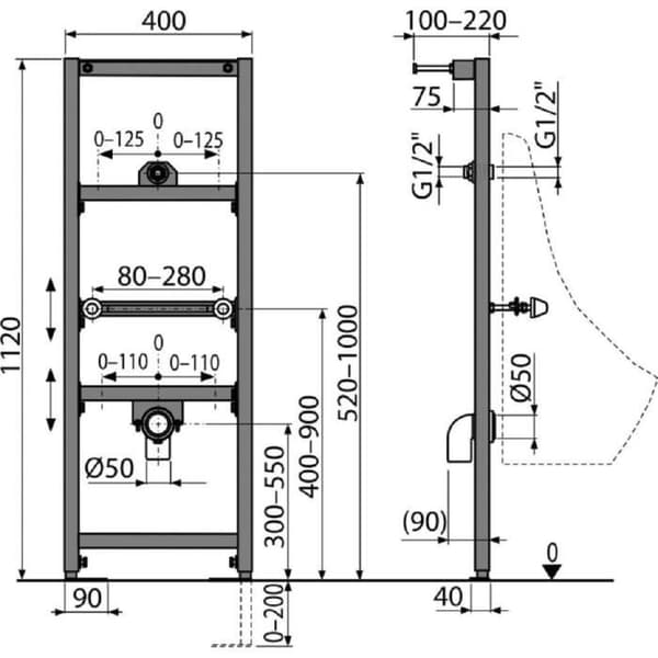 Stöd för urinal 1120mm