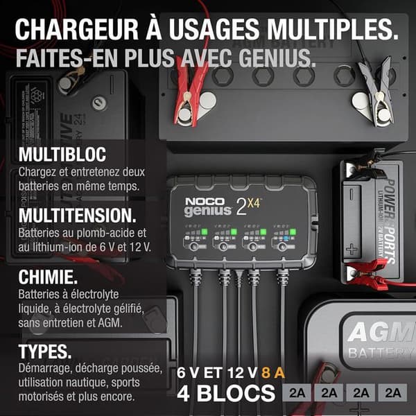 Batteriladdare - NOCO - GENIUS2X4 - 8A - 6V och 12V - Universell och automatisk