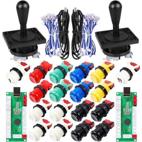 Kit Arcade DIY - Arkadspelkit - 2x joystick 8 riktningar - 18 knappar + 2x Zero Delay USB - Auto-Fire