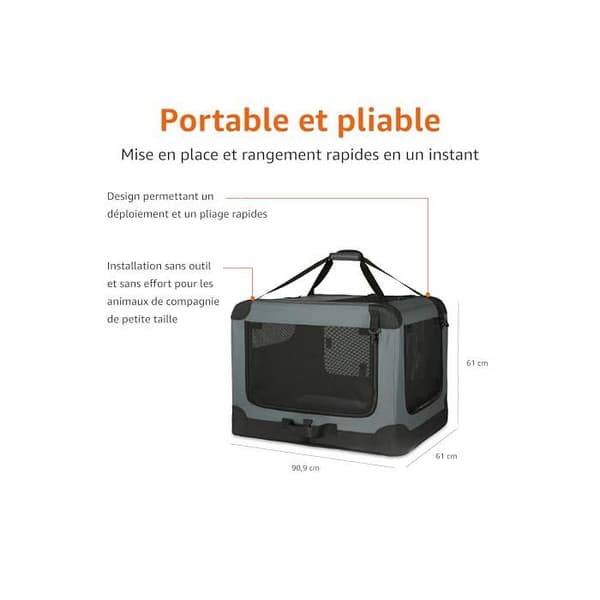 Fällbar Resenisch - Amazon Basics - 4 Dörrar - Grå - Storlek L 91x61x61 cm