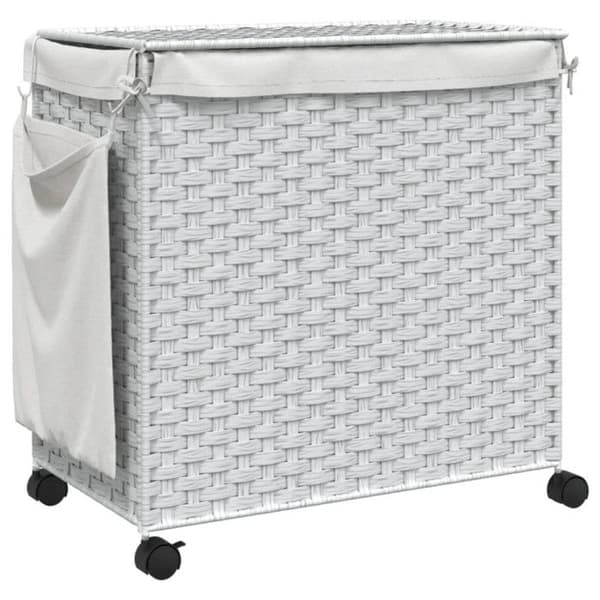 Tvättkorg - vidaXL - Vit - Rör - 3 fack - Fällbar design