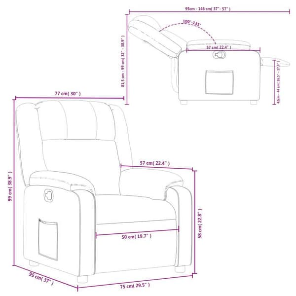 vidaXL Recliner Fåtölj Kräm Tyg 373545