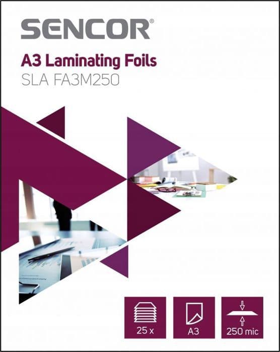 Plastifieringsark A3 - SENCOR - SLA FA3M250 - 25 stycken - Dimensioner A3