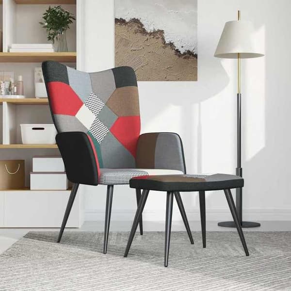 vidaXL Avkopplingsfåtölj med fotpall Patchwork Tyg 328198