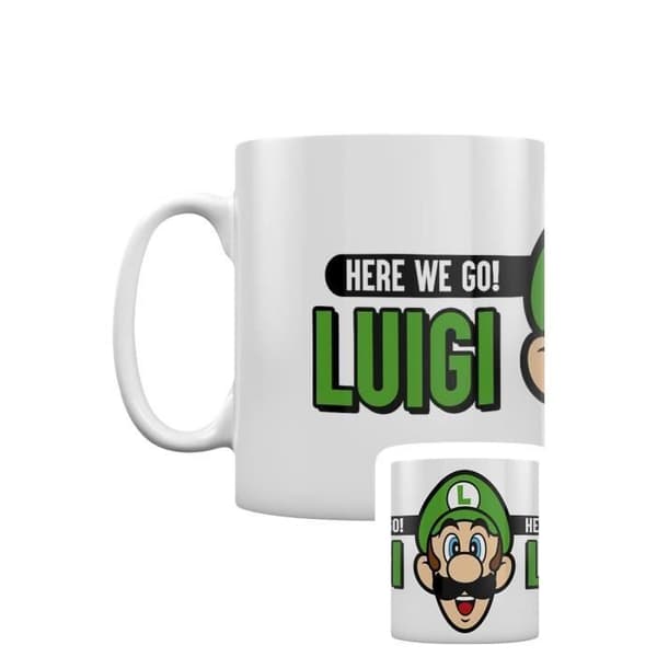 Tass - NINTENDO - Super Mario - Tryckt Here We Go Luigi - Vit - Rund - Barn