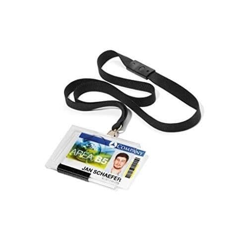Säkerhetskortfodral DURABLE - Pack om 10 med snodd och karbinhake - RFID-skydd - Svart kristallplast