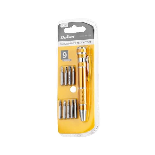 Precision Skruvmejsel Typ Penna - Kit med 9 Magnetiska Bitar - Krom Vanadium Stål