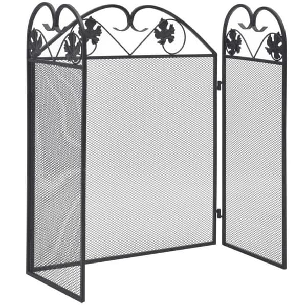 vidaXL 3-Panel Öppen spis Skärm Järn Svart