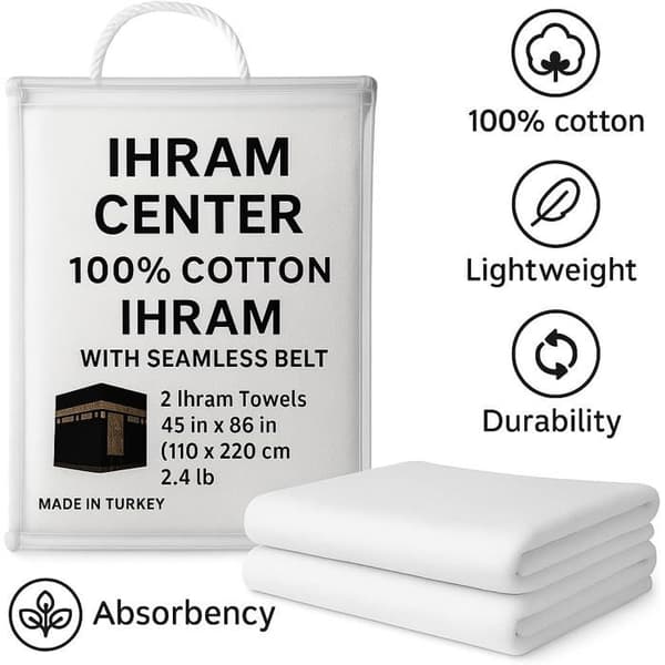 Ensemble Ihram man 2 delar 100% turkisk bomull 110 x 220 cm med elastisk midja