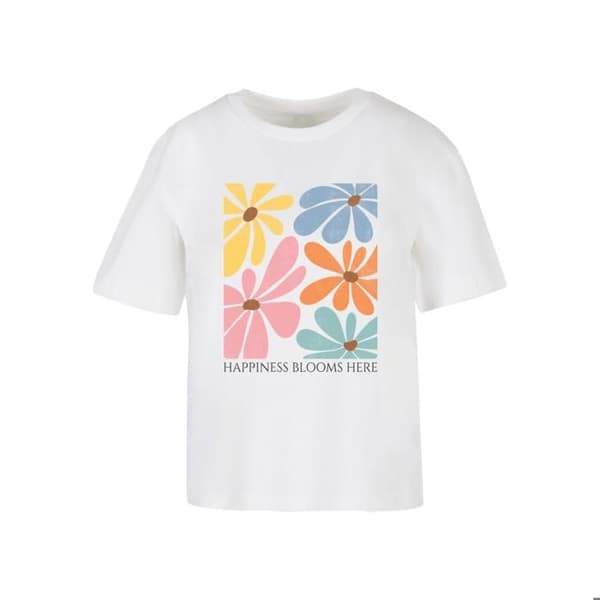 T-shirt dam Merchcode Happiness Blooms Here - vit