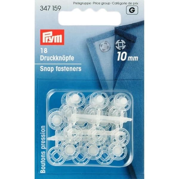 Tryckknappar - PRYM - 10 mm - Transparent - 18 Stycken - Plastisk