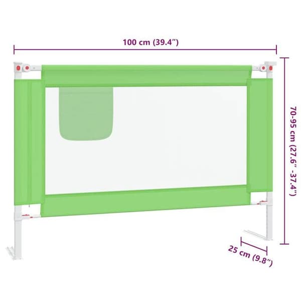 vidaXL Barnsängsskydd Grön 100x25 cm Tyg