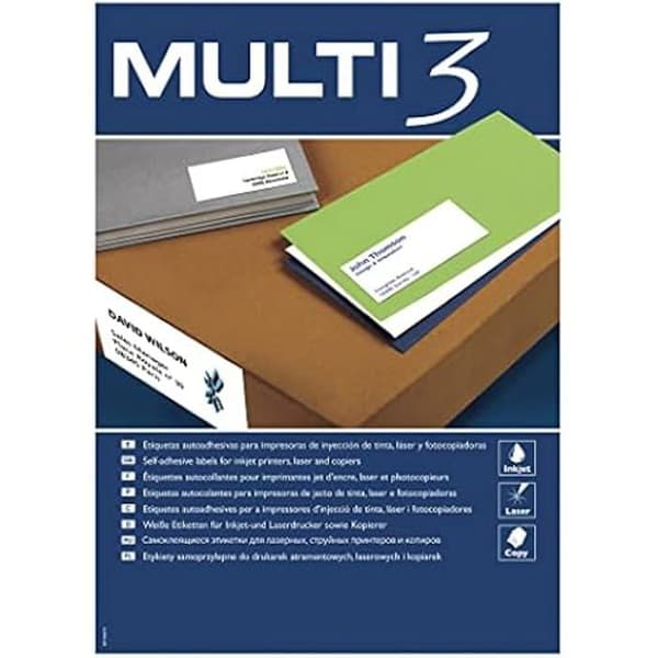 Klistretiketter - MULTI3 - 70 x 37 mm - A4 - 100 Ark - Vit