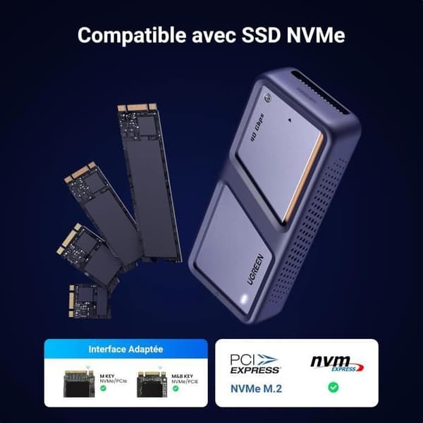 Extern hårddiskadapter - UGREEN - M.2 SSD NVMe - USB 4 - 40 Gbps - Aluminium