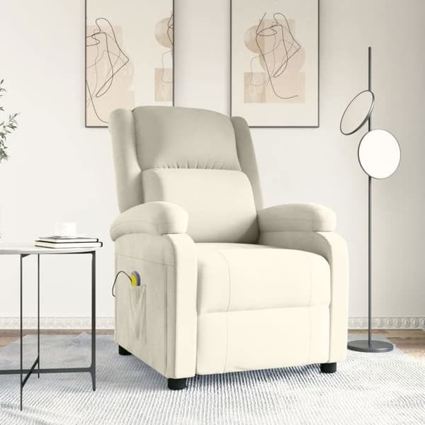 vidaXL Massagefåtölj Crème Sammet 342419