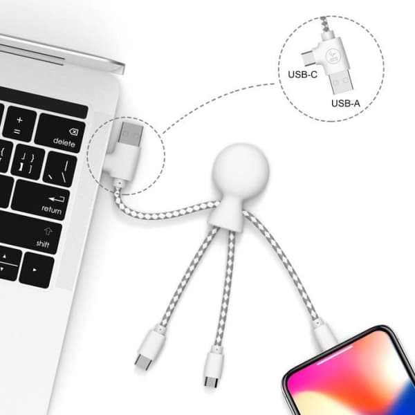 Mr Bio White Återvunnen plast USB-C/USB/Lightning/Micro USB Multi-Connector Laddningskabel