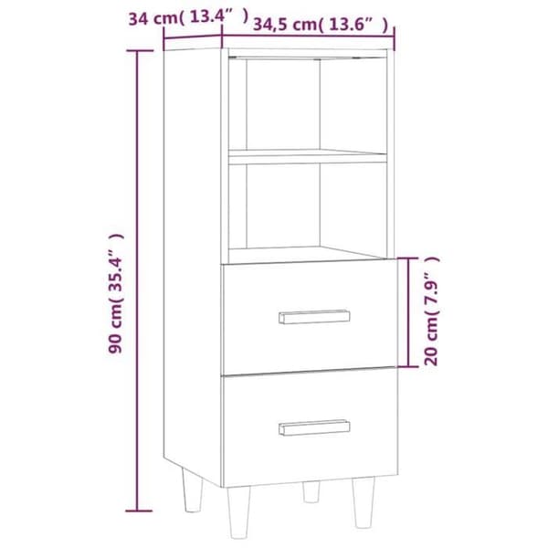 812357 vidaXL Buffé Vit 34,5x34x90 cm Ingenjörsträ