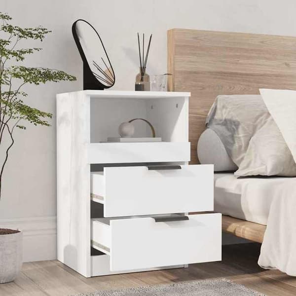 vidaXL Sängbord Vit Konstruerat trä 811232